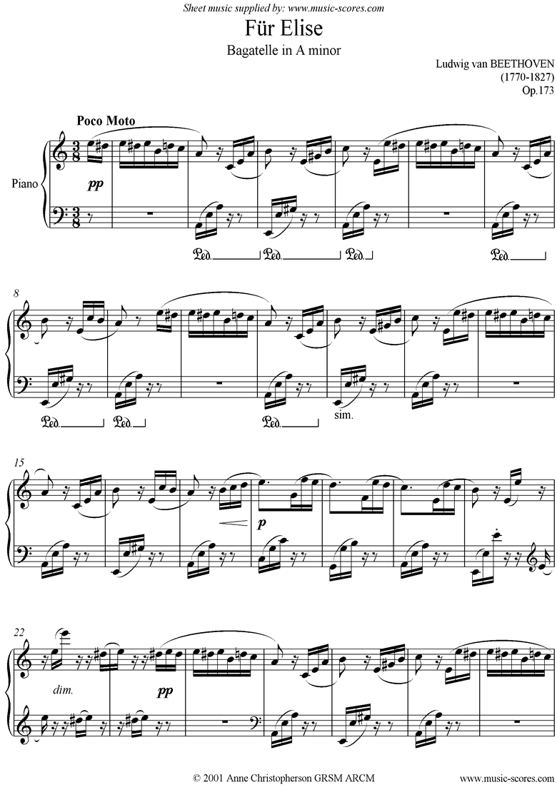 Front page of Für Elise: Piano sheet music