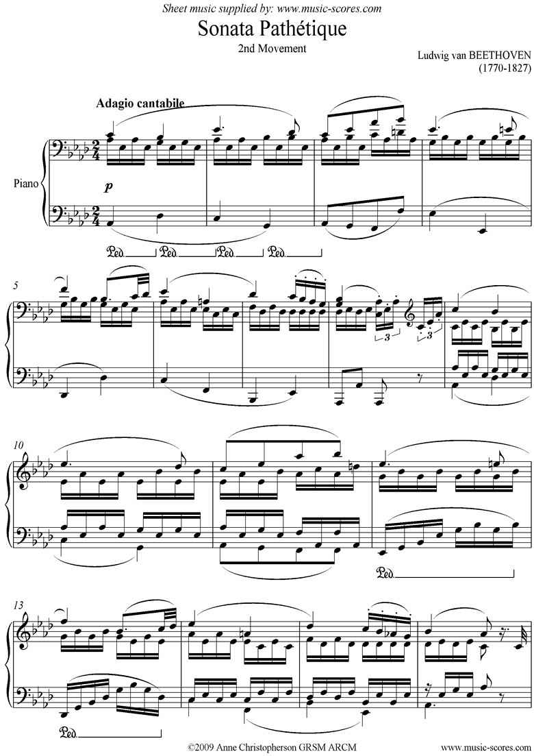Beethoven. Op.13 Pathétique, 2nd mvt Piano classical sheet