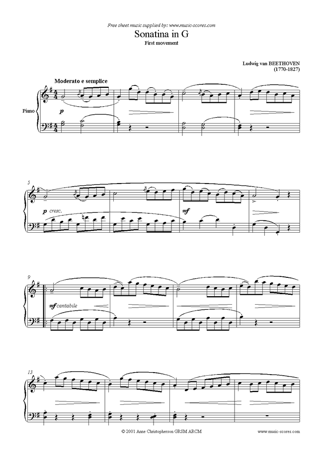 Front page of Sonatina in G, 1st movement sheet music