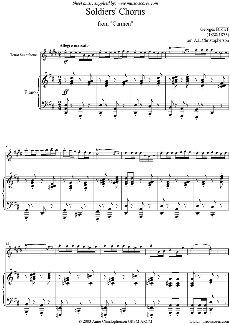 Soldiers Chorus: from Carmen: Tenor Sax by Bizet
