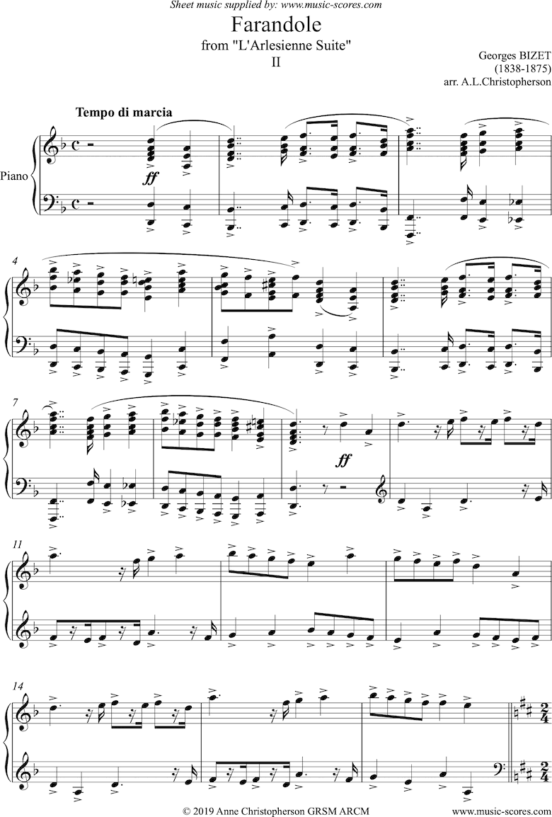 Front page of Farandole: from L Arlesienne Suite sheet music