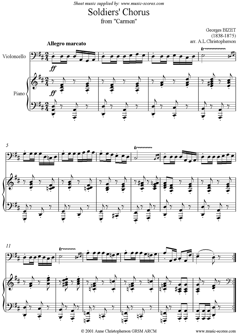 Soldiers Chorus: from Carmen: Cello by Bizet
