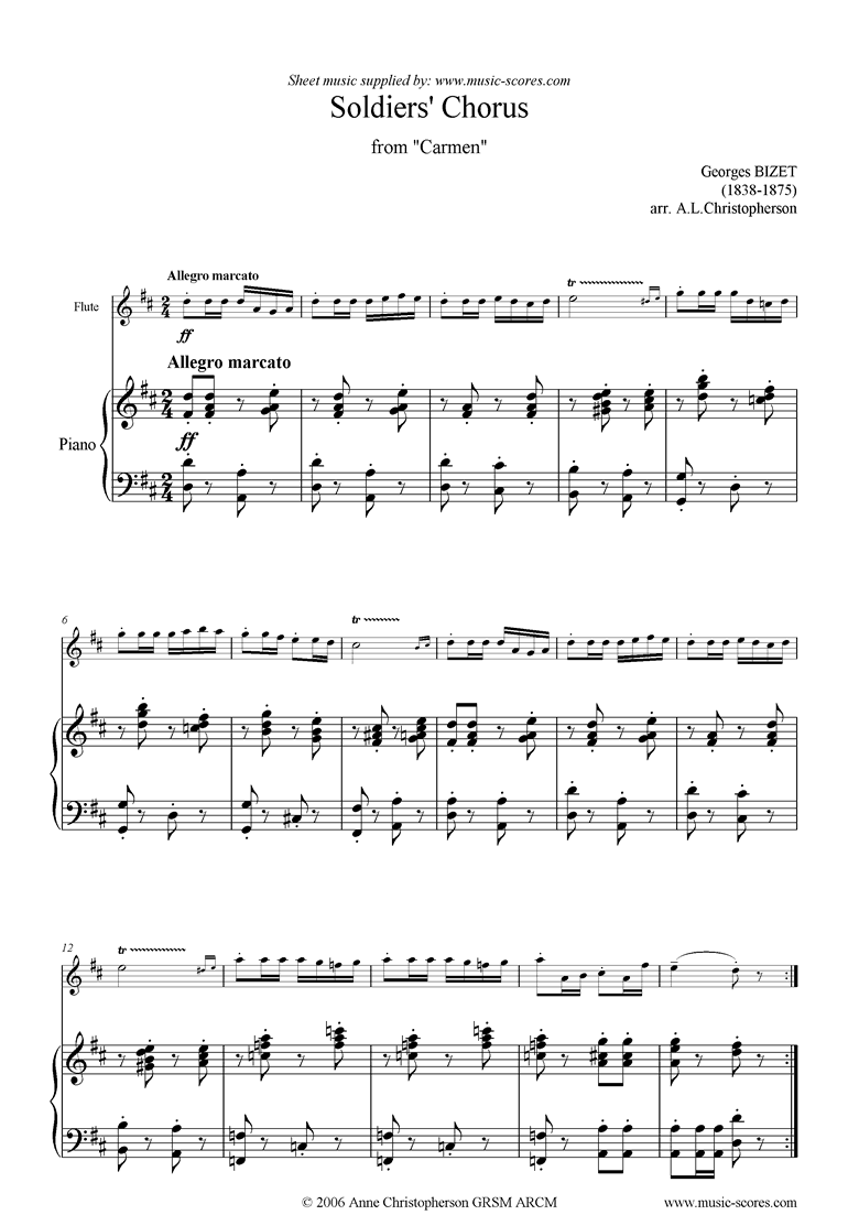 Front page of Soldiers Chorus: from Carmen: Flute sheet music