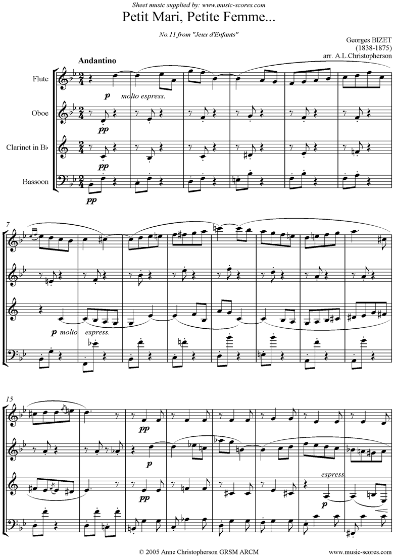 Jeux d Enfants: Petit Mari, Petite Femme: Wind 4 by Bizet
