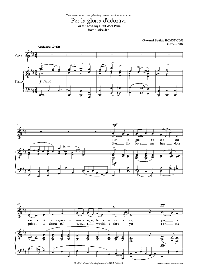 Front page of Per la Gloria d'Adoravi: from Griselda sheet music