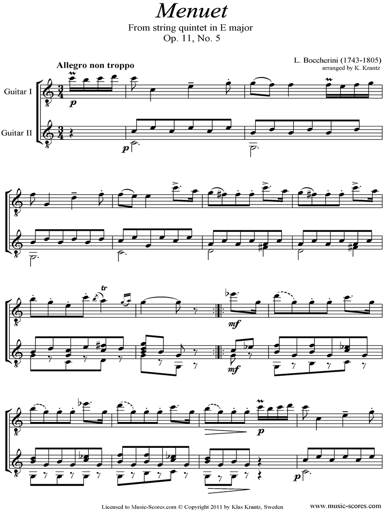 Minuet and Trio: from String Quintet in E: 2 Guitars by Boccherini