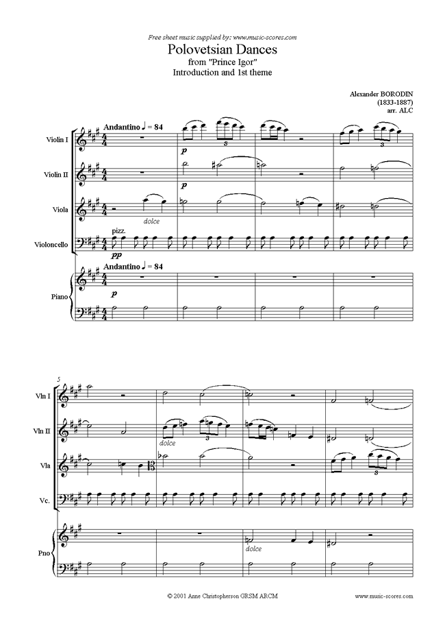 Front page of Prince Igor: Polovetsian Dance theme: Strings, Pno sheet music