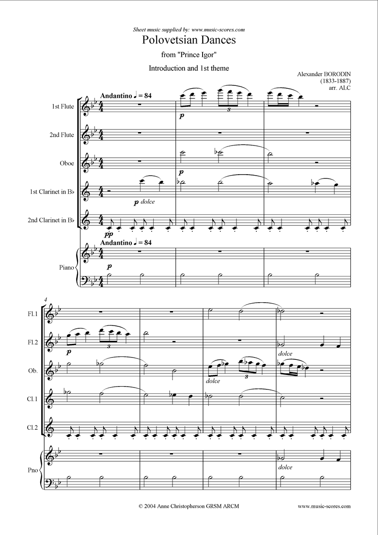 Front page of Prince Igor: Polovetsian Dance theme: Wind5, Piano sheet music