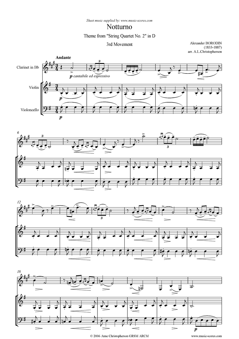 Notturno: from String Quartet no. 2, 3rd Movement by Borodin