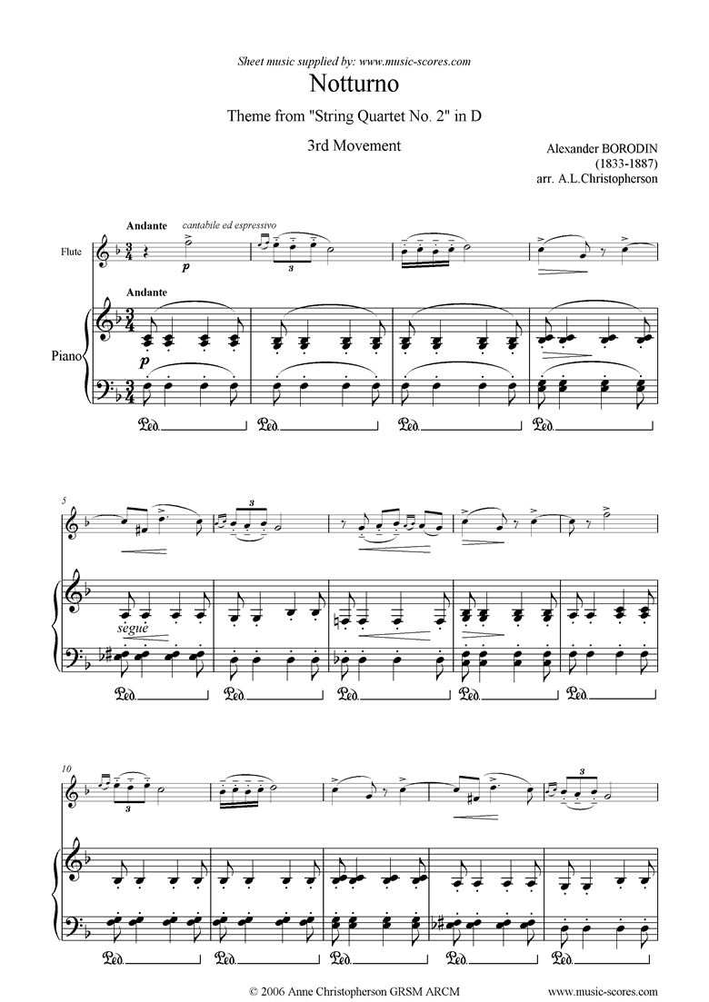 Front page of Notturno: from String Quartet no. 2, 3rd Movement sheet music