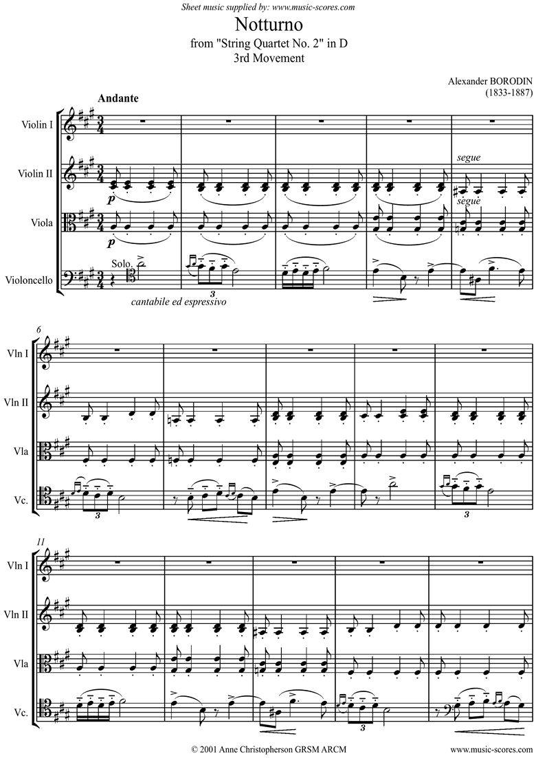 Front page of Notturno: String Quartet no. 2, 3rd Movement sheet music