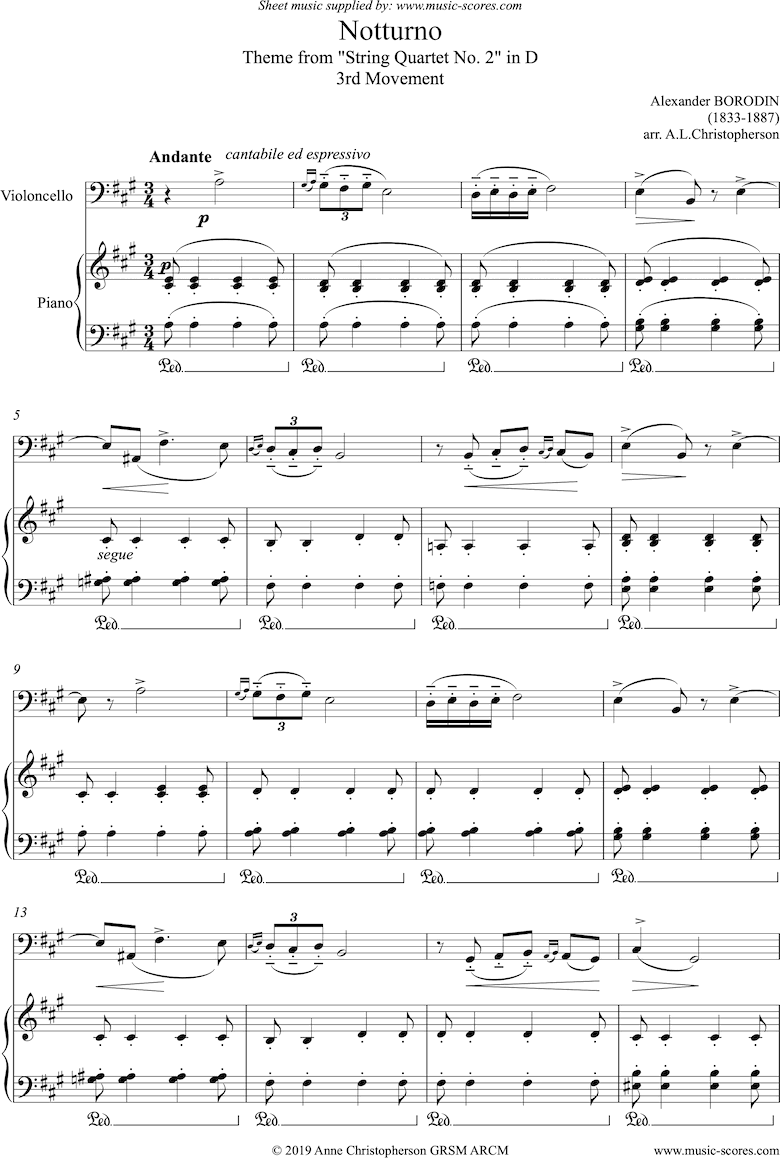 Front page of Notturno: from String Quartet no. 2, 3rd Movement sheet music