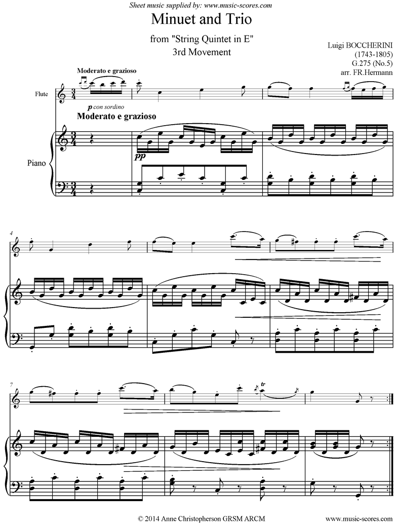 Minuet and Trio: from String Quintet in E: Flute, Piano by Boccherini