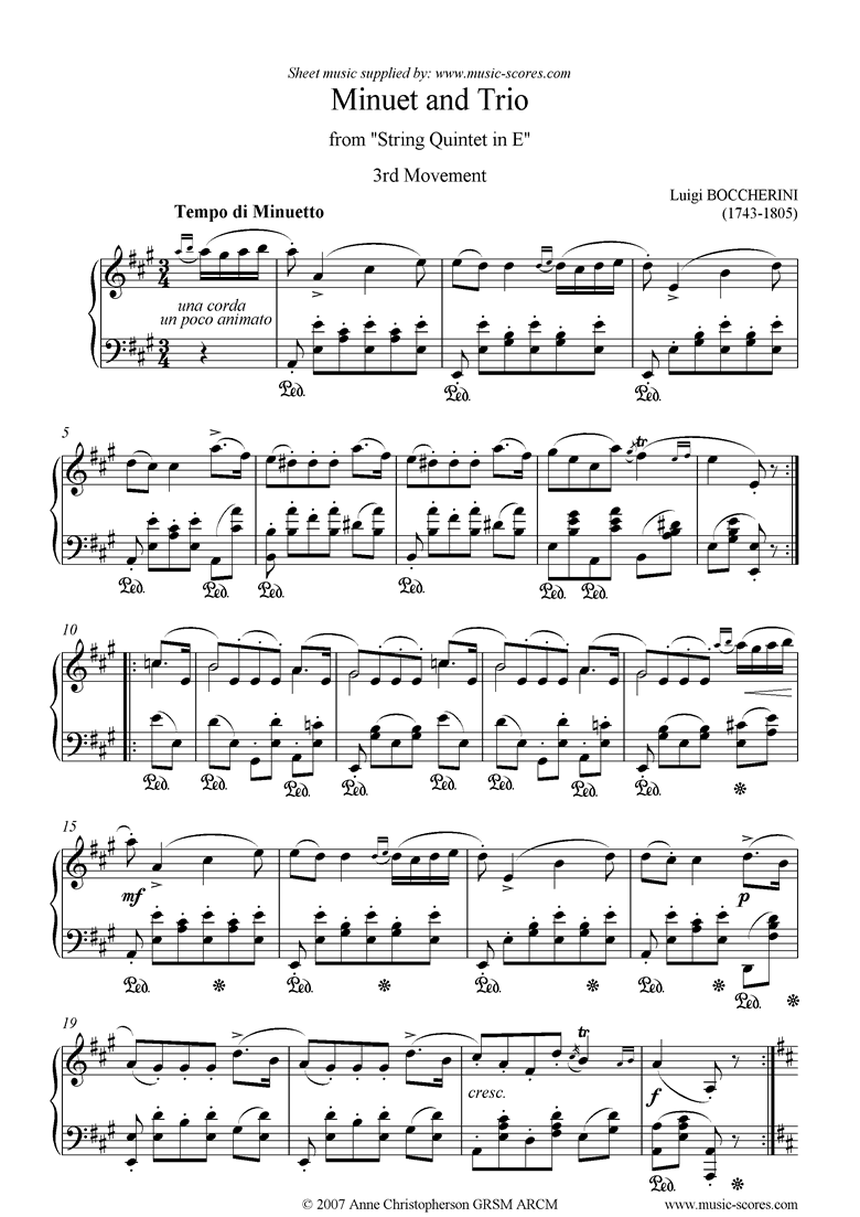 Front page of Minuet and Trio: from String Quintet in E: Piano sheet music