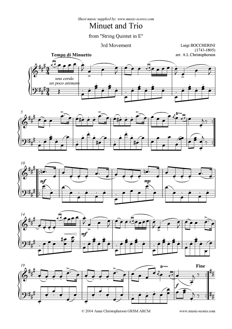 Front page of Minuet and Trio: from String Quintet in E: Easier Piano sheet music