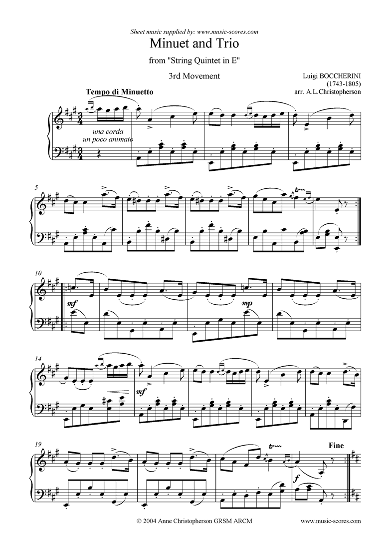 Minuet and Trio from String Quintet in E Easier Piano classical sheet music.