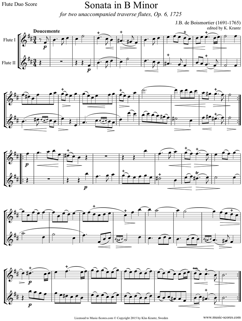 Op.6 Sonata: Flute duo by Boismortier