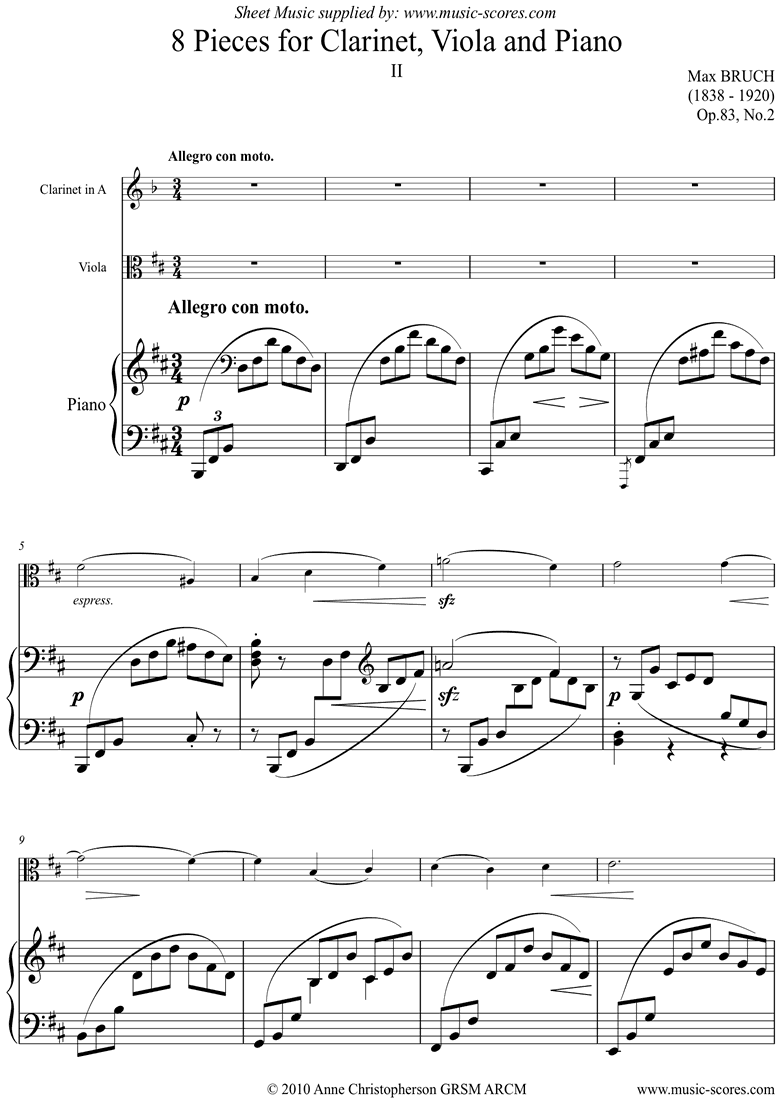 Front page of Op.83 No.2 Allegro for A Clarinet, Viola, Piano sheet music