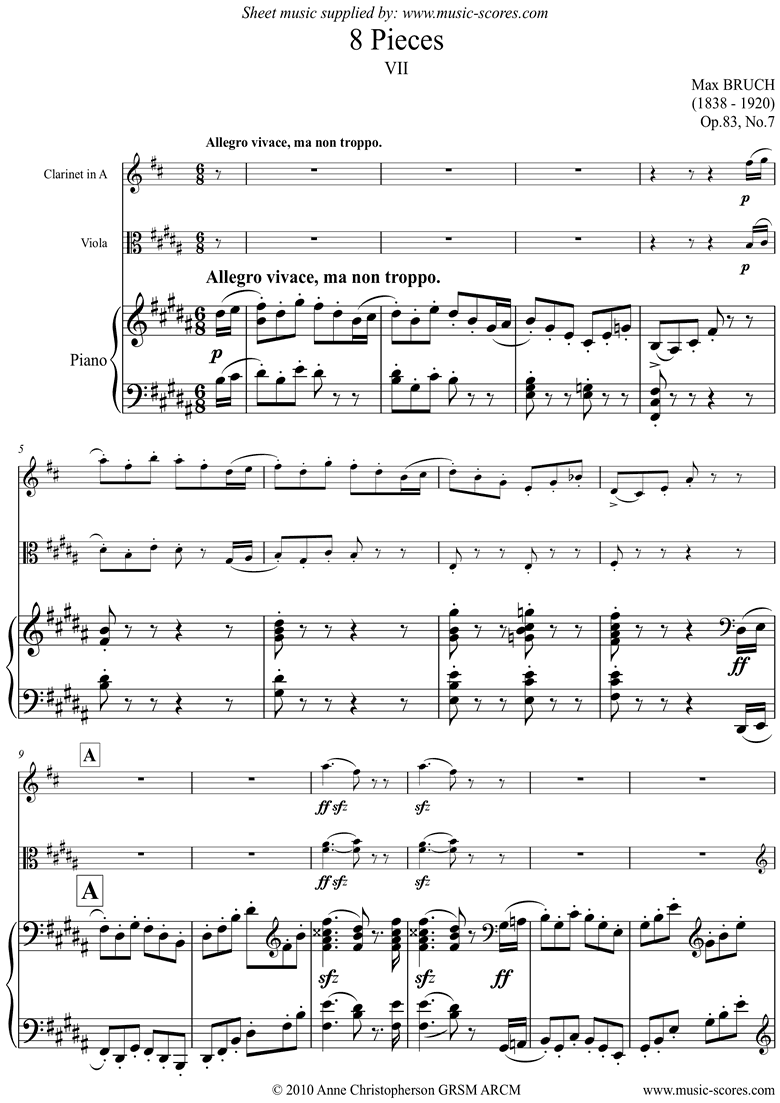 Front page of Op.83 No.7Allegro: A Clarinet, Viola and Piano sheet music