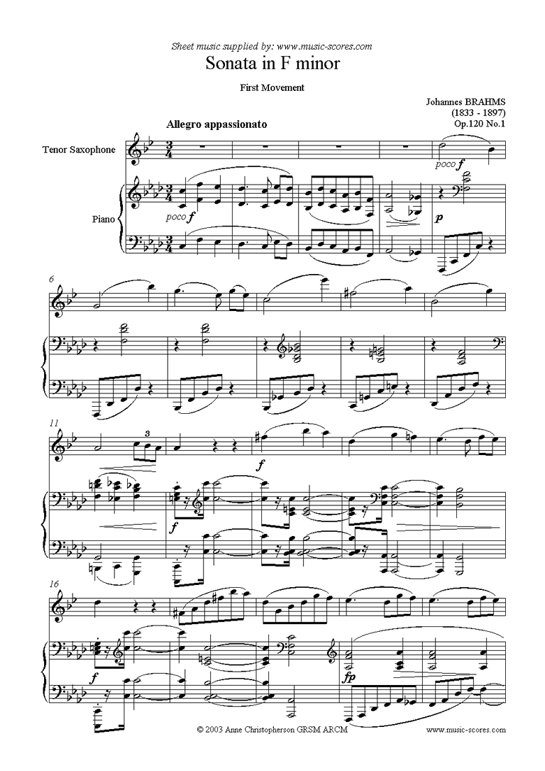Front page of Op.120: Sonata in F minor sheet music