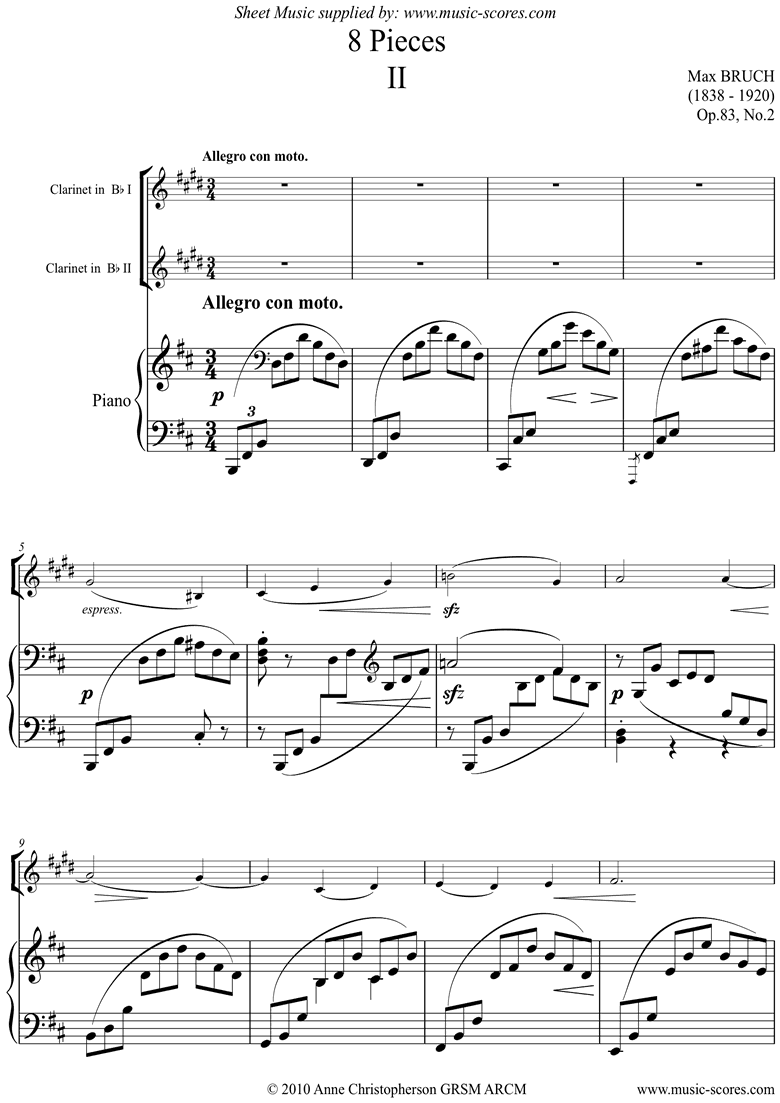 Front page of Op.83 No.2 Allegro for 2 Clarinets and Piano sheet music