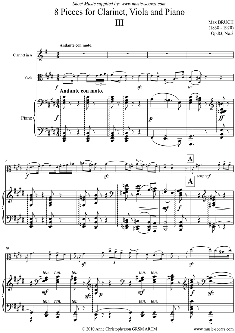 Front page of Op.83 No.3 Andante for A,Bb Clarinet, Viola, Piano sheet music
