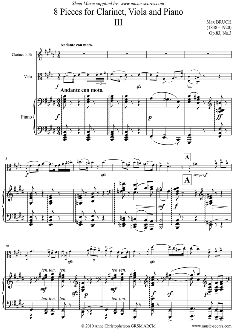 Front page of Op.83 No.3 Andante for Bb Clarinet Viola and Piano sheet music