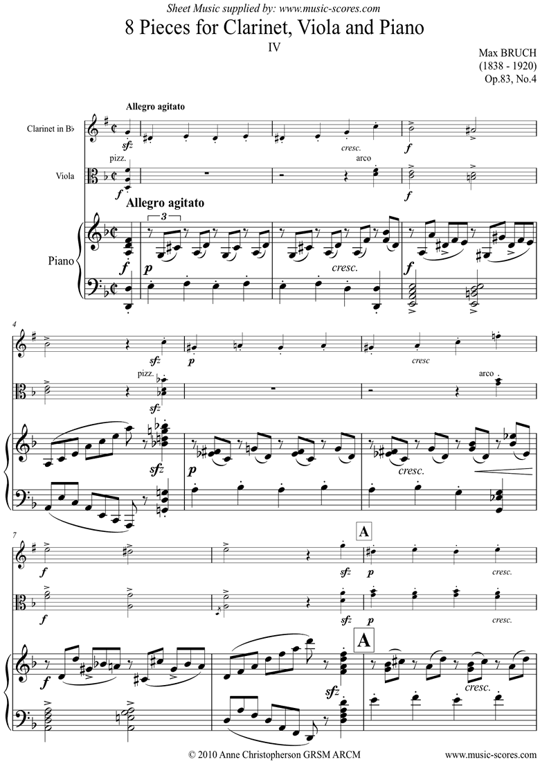 Front page of Op.83 No.4 Allegro for Bb Clarinet Viola and Piano sheet music