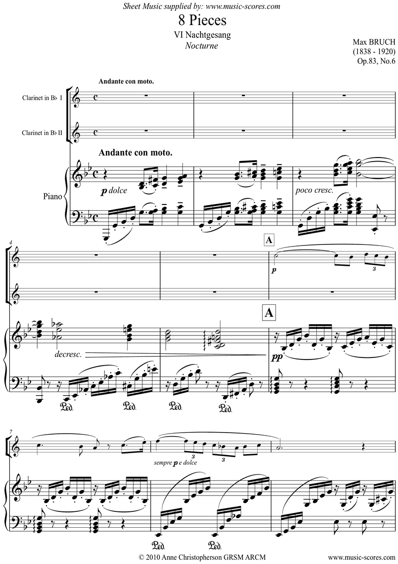 Front page of Op.83 No.6 Nocturne: 2 Clarinets and Piano sheet music