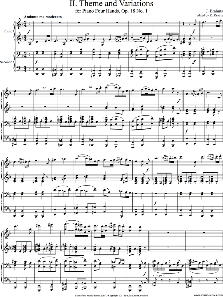 Front page of Op.18, No.1: Piano Duet sheet music