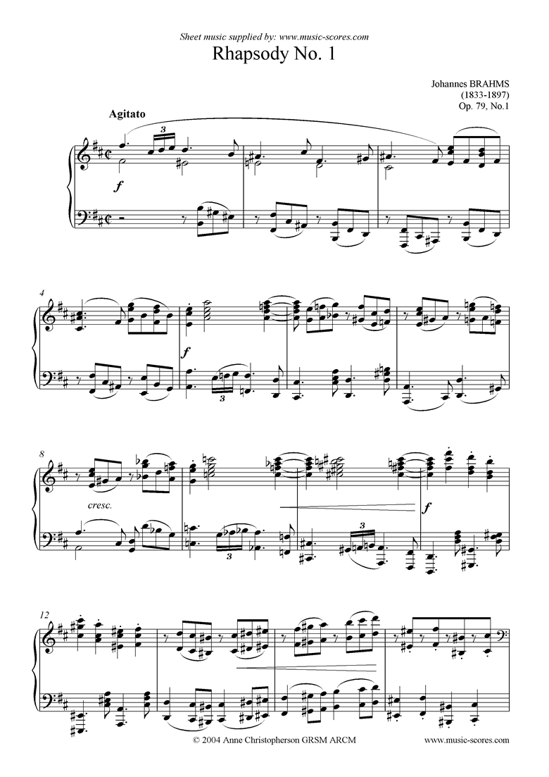 Front page of Op.79, No.1: Rhapsody No. 1 in B minor sheet music