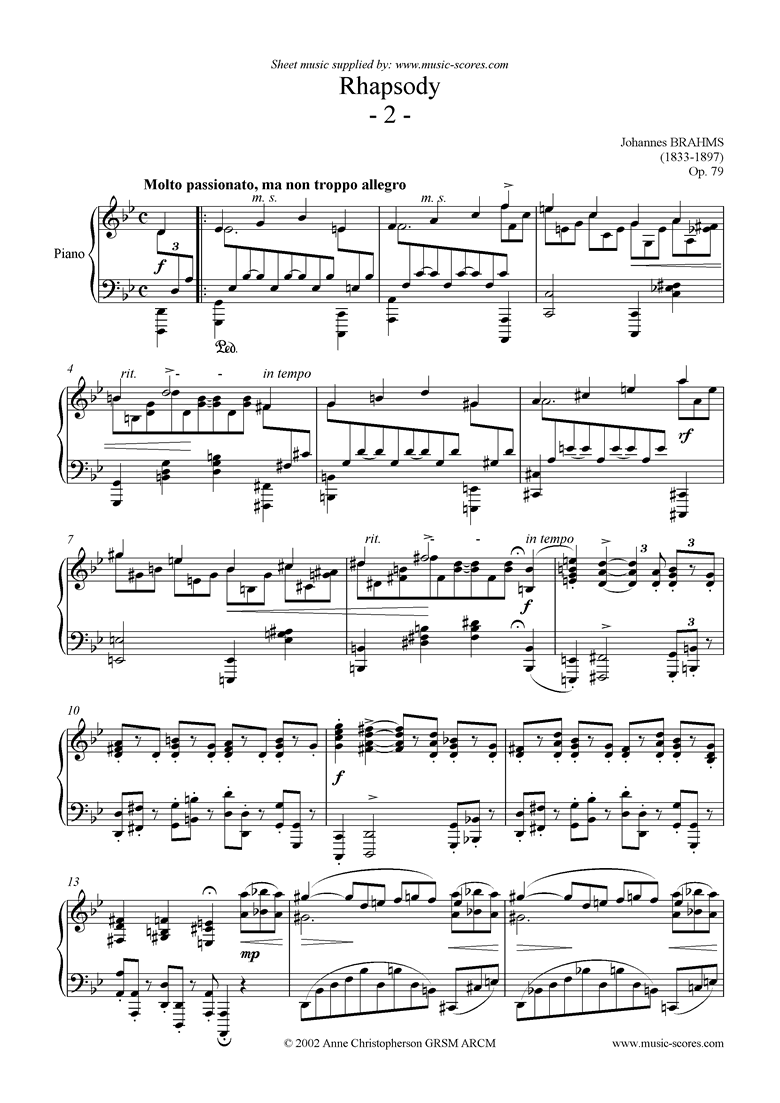 Front page of Op.79, No.2: Rhapsody No. 2 in G minor sheet music