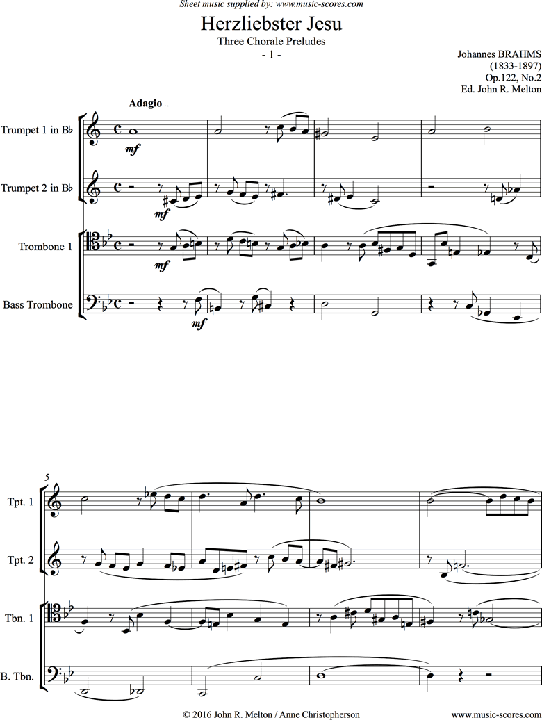 Front page of Op.122, No.3: Brass Quartet sheet music