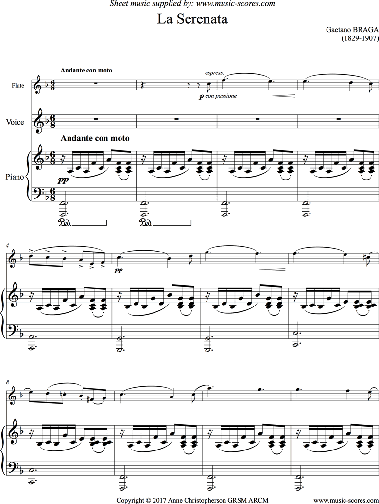 Front page of La Serenata: Voice, Flute, Piano: F ma sheet music