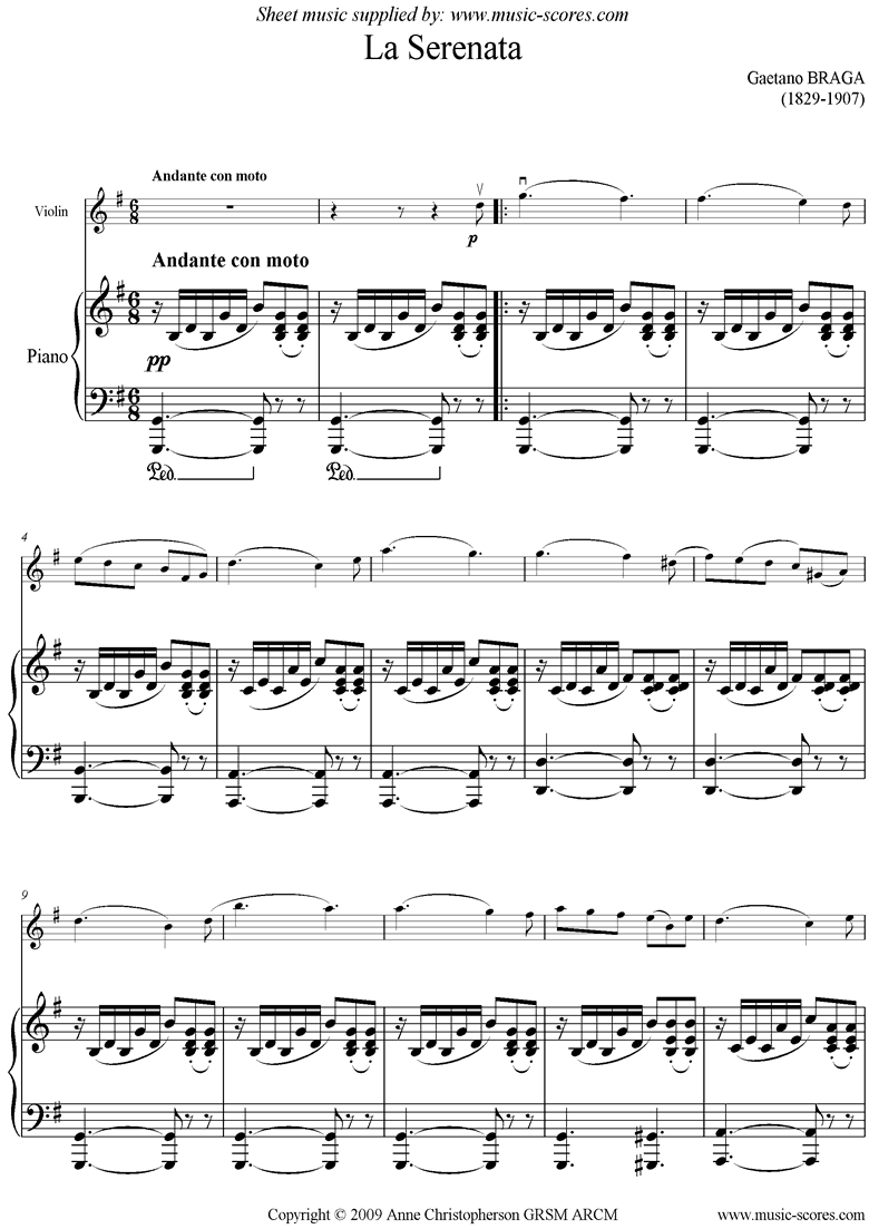 Front page of La Serenata: Violin sheet music