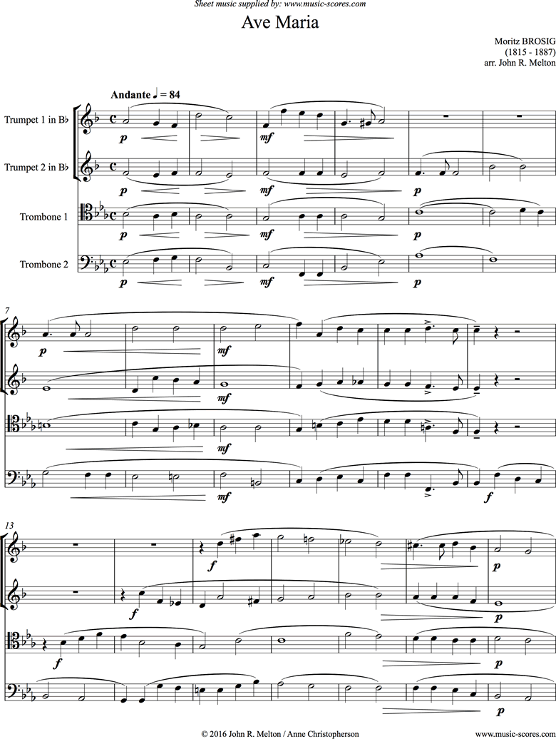 Front page of Ave Maria: Brass Quartet sheet music