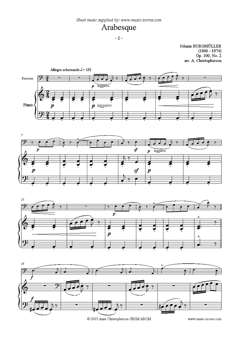 Front page of Op.100 No.02 Arabesque: Bassoon sheet music