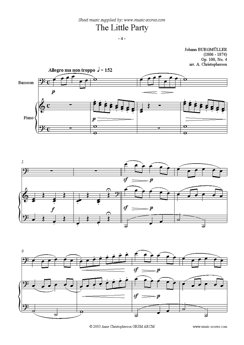 Front page of Op.100 No.04 The Little Party: Bassoon sheet music