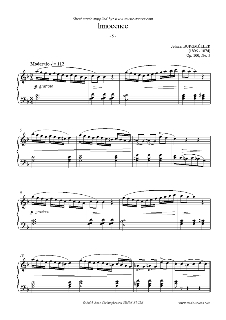 Front page of Op.100 No.05 Innocence: Piano sheet music