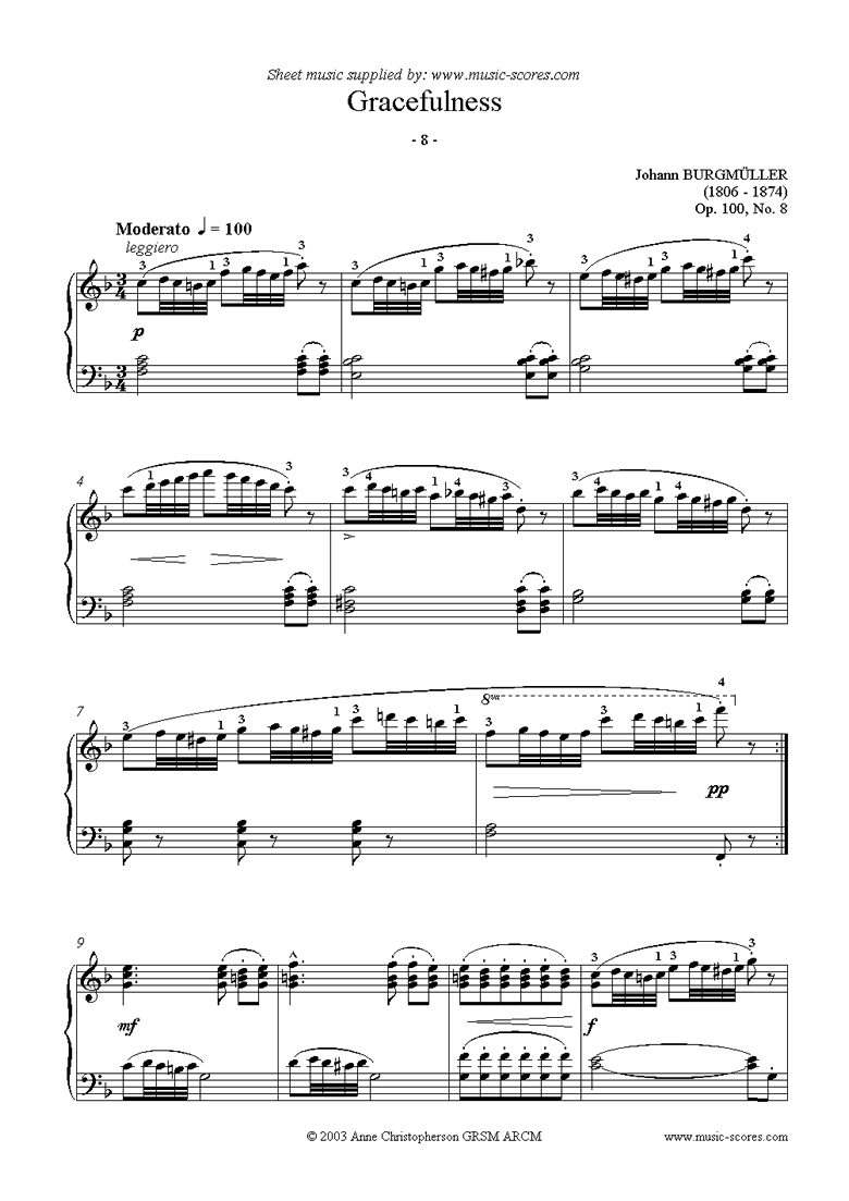 Front page of Op.100 No.08 Gracefulness sheet music