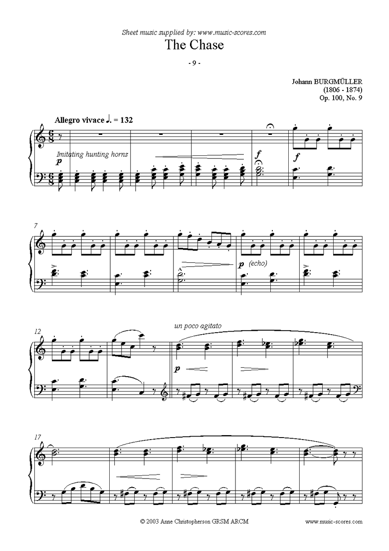 Front page of Op.100 No.09 The Chase sheet music