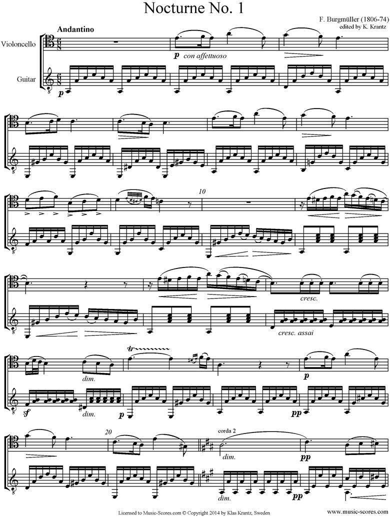 Front page of 3 Nocturnes: Cello, Guitar sheet music