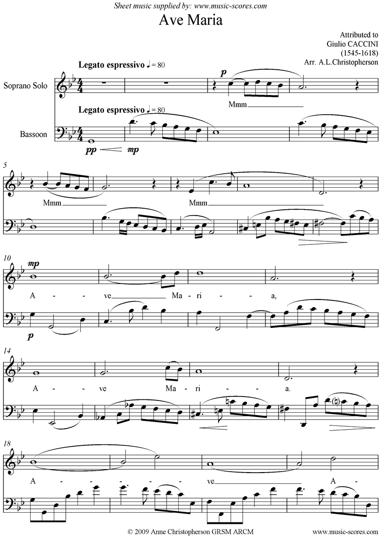 Ave Maria: Voice and Bassoon by Caccini