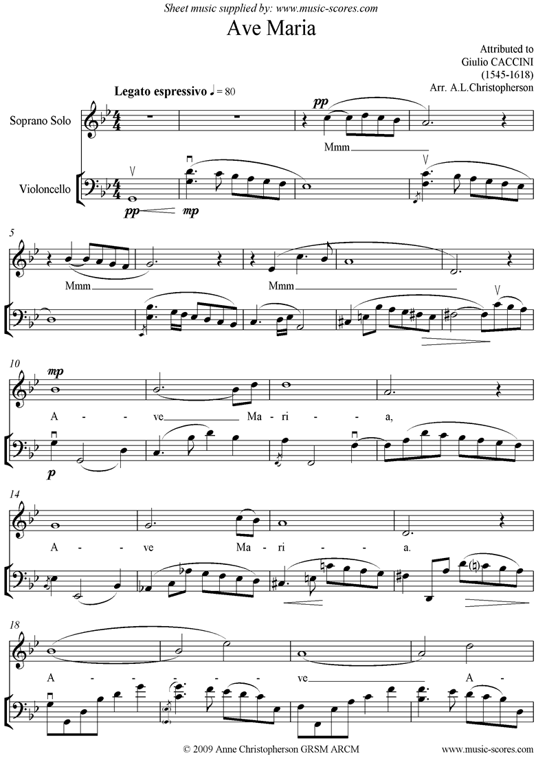 Front page of Ave Maria: Voice and Cello sheet music