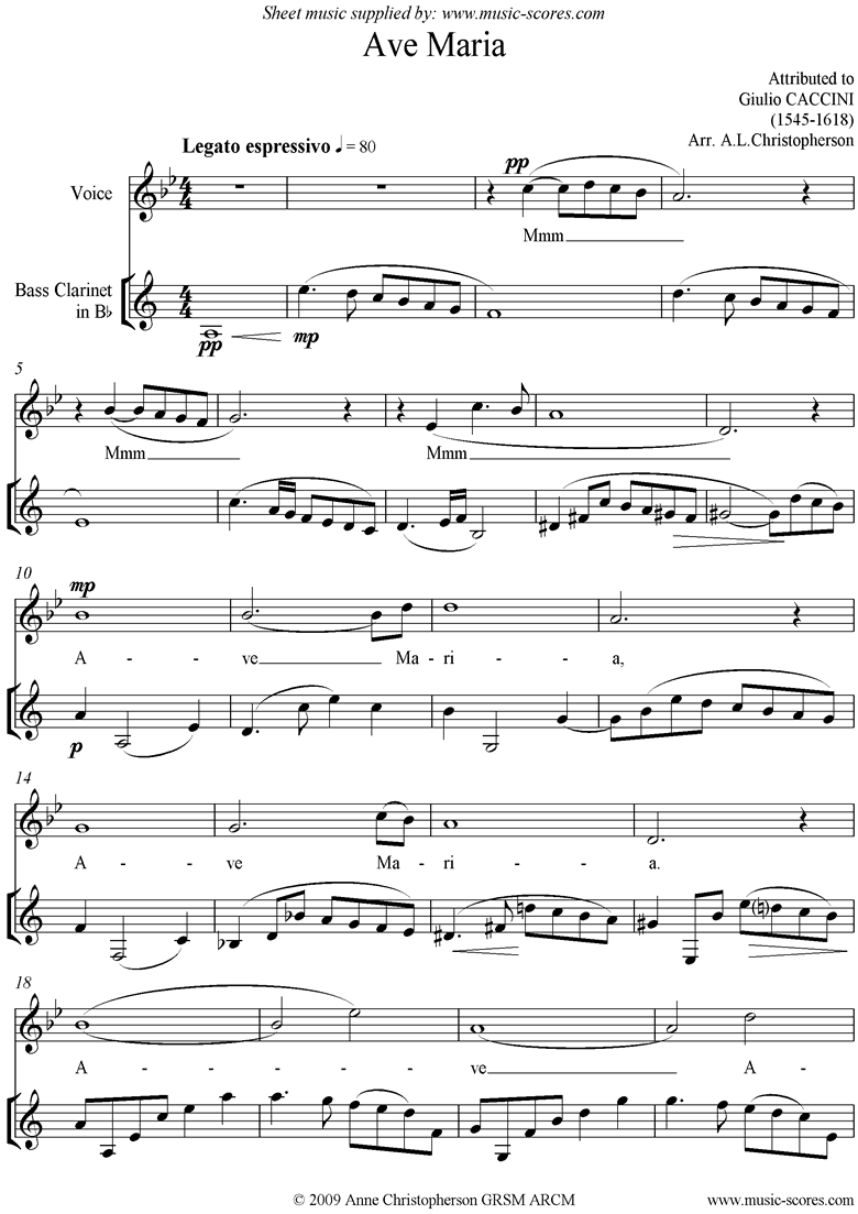 Ave Maria: Voice and Bass Clarinet by Caccini