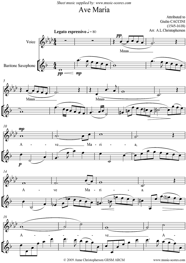 Ave Maria: Voice and Baritone Sax by Caccini