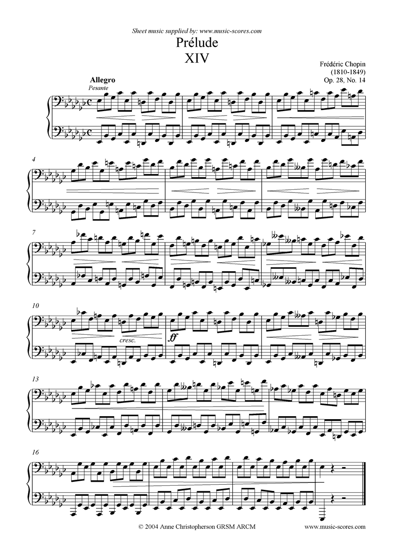 Front page of Op.28, No.14: Prelude in Eb minor sheet music