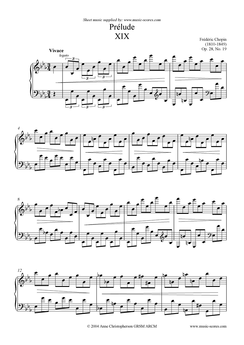 Front page of Op.28, No.19: Prelude in Eb sheet music