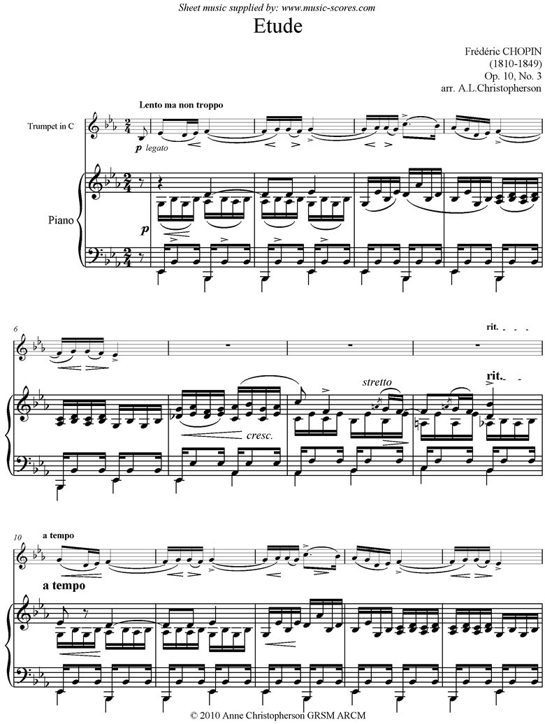 Front page of Op.10, No.03: Etude: Trumpet in C, Piano sheet music