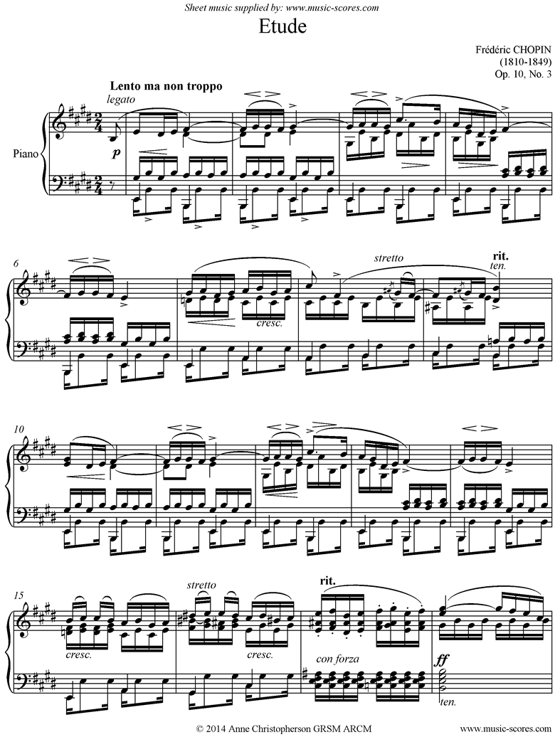 Front page of Op.10, No.03: Etude: Piano original sheet music